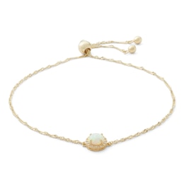 5mm Simulated Opal and Cubic Zirconia Frame Bolo Bracelet in 10K Gold - 9.25&quot;