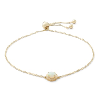 5mm Simulated Opal and Cubic Zirconia Frame Bolo Bracelet in 10K Gold - 9.25"