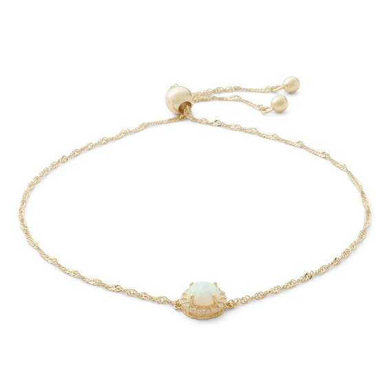 5mm Simulated Opal and Cubic Zirconia Frame Bolo Bracelet in 10K Gold - 9.25"