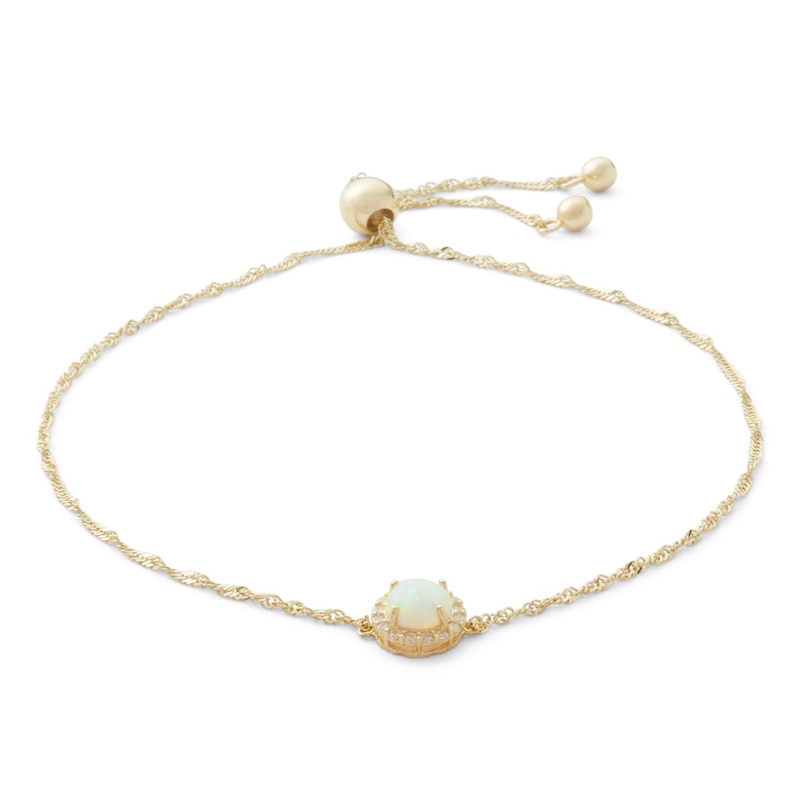 5mm Simulated Opal and Cubic Zirconia Frame Bolo Bracelet in 10K Gold - 9.25"