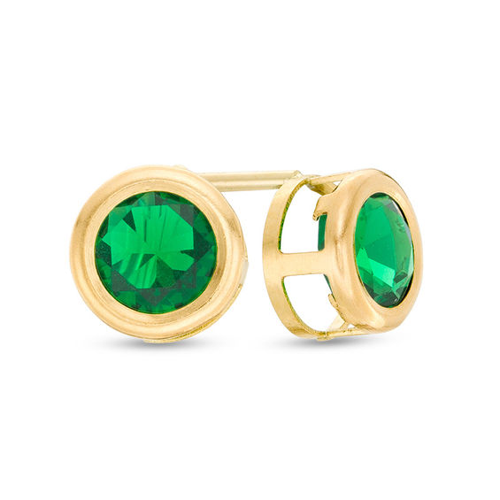 5mm Bezel-Set Simulated Emerald Solitaire Stud Earrings in 10K Gold