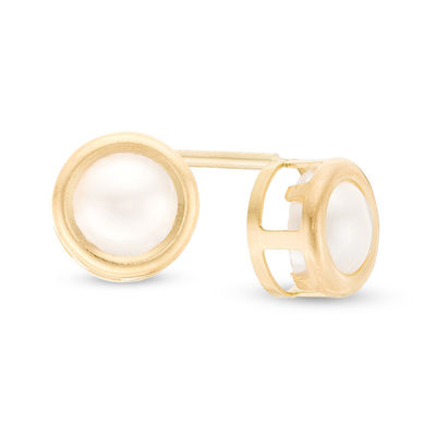 4mm Button Bezel-Set Freshwater Cultured Pearl Stud Earrings in 10K Gold