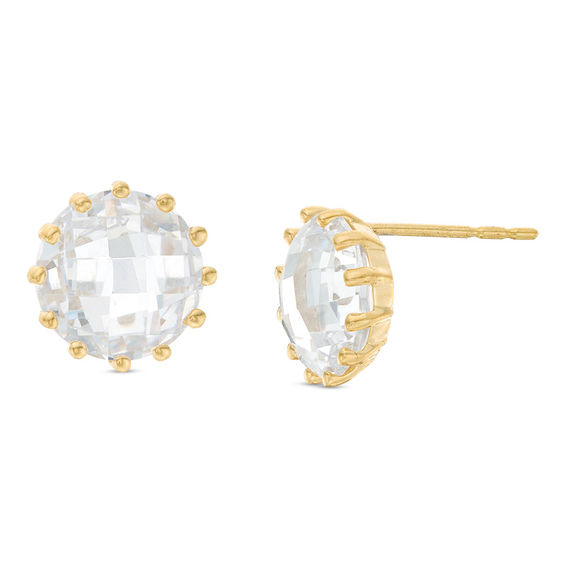 8mm Faceted Crystal Stud Earrings in 10K Gold