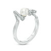 Thumbnail Image 2 of 4.75 - 5.25mm Freshwater Cultured Pearl and Cubic Zirconia "love" Ring in Sterling Silver - Size 7
