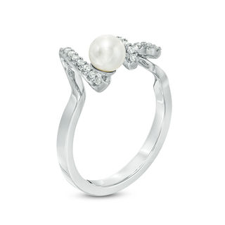 4.75 - 5.25mm Freshwater Cultured Pearl and Cubic Zirconia "love" Ring in Sterling Silver - Size 7