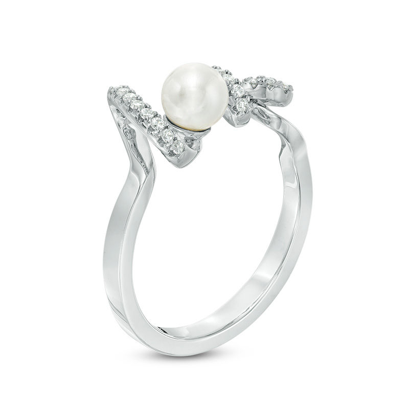 4.75 - 5.25mm Cultured Freshwater Pearl and Cubic Zirconia "love" Ring in Sterling Silver - Size 7
