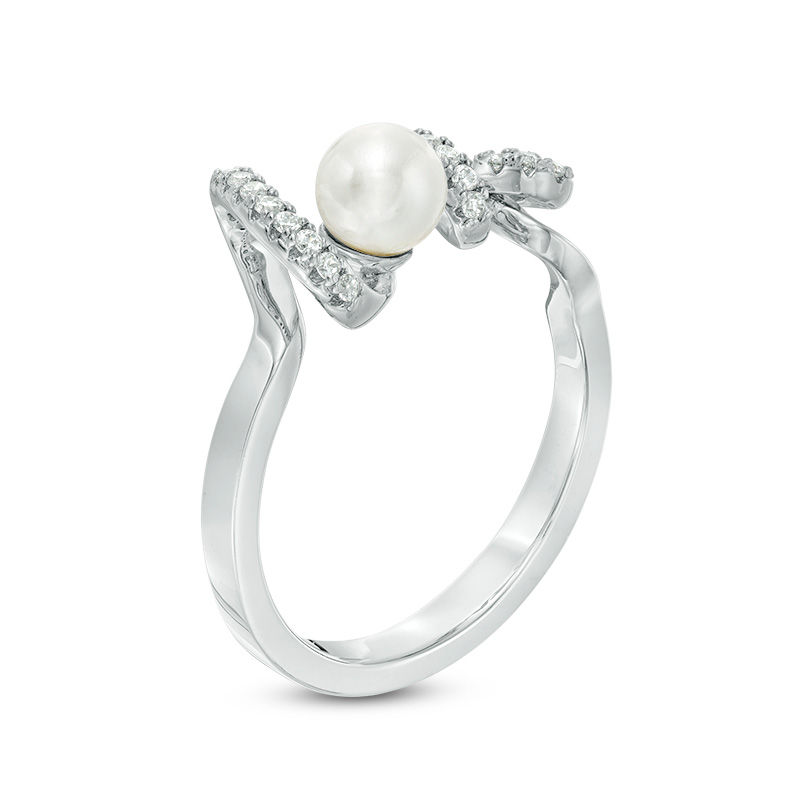 Main Image 2 of 4.75 - 5.25mm Freshwater Cultured Pearl and Cubic Zirconia "love" Ring in Sterling Silver - Size 7