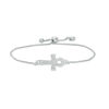 Thumbnail Image 0 of Sideways Diamond Accent Ankh Cross Bolo Bracelet in Sterling Silver - 9"