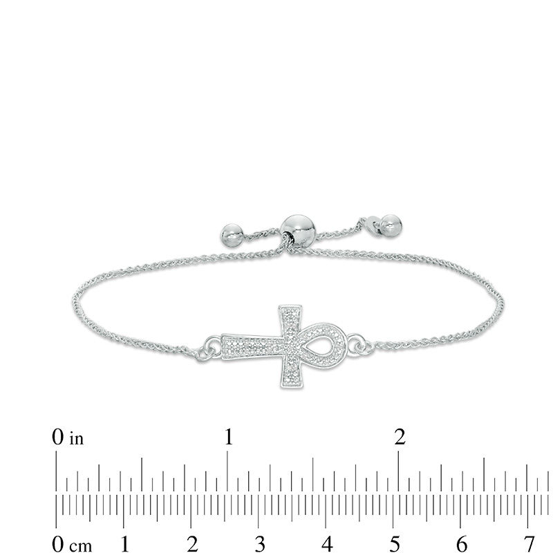 Main Image 2 of Sideways Diamond Accent Ankh Cross Bolo Bracelet in Sterling Silver - 9"