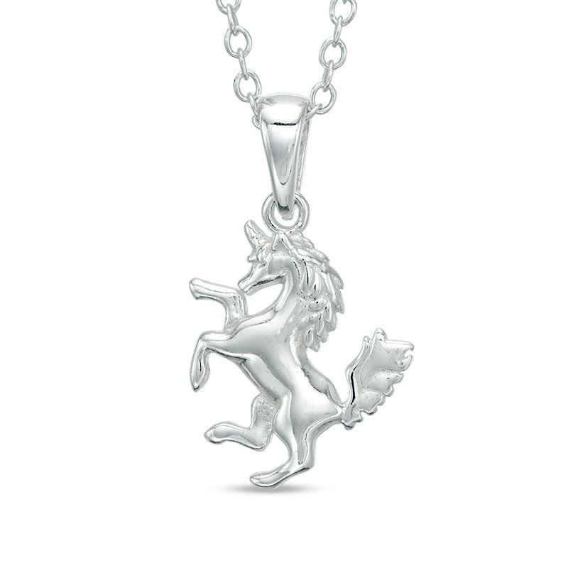 Child's Prancing Unicorn Pendant in Sterling Silver - 15"