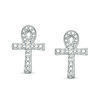 Diamond Accent and Beaded Ankh Cross Stud Earrings in Sterling Silver