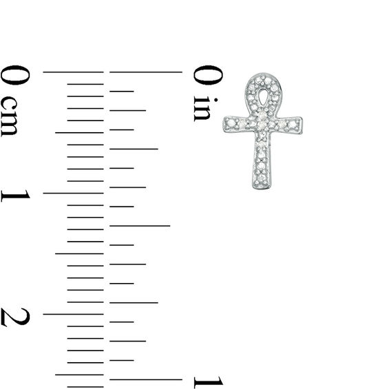 Diamond Accent and Beaded Ankh Cross Stud Earrings in Sterling Silver