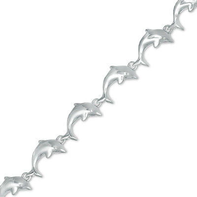 Diamond Accent Dolphin Link Bracelet in Sterling Silver - 7.5"
