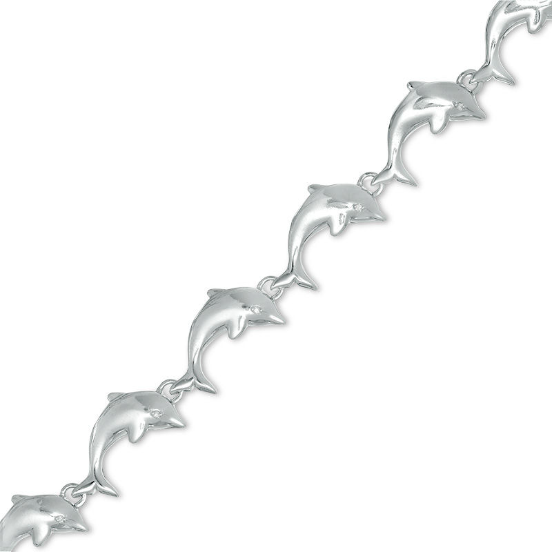 Main Image 1 of Diamond Accent Dolphin Link Bracelet in Sterling Silver - 7.5"