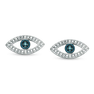 Enhanced Blue and White Diamond Accent Evil Eye Stud Earrings in Sterling Silver