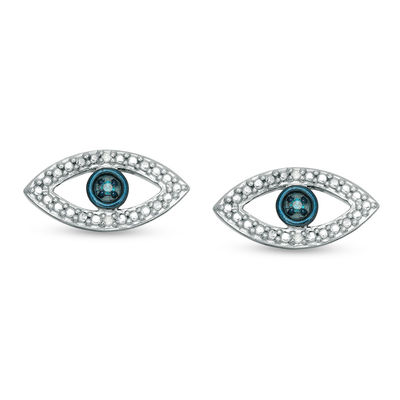 Enhanced Blue and White Diamond Accent Evil Eye Stud Earrings in Sterling Silver