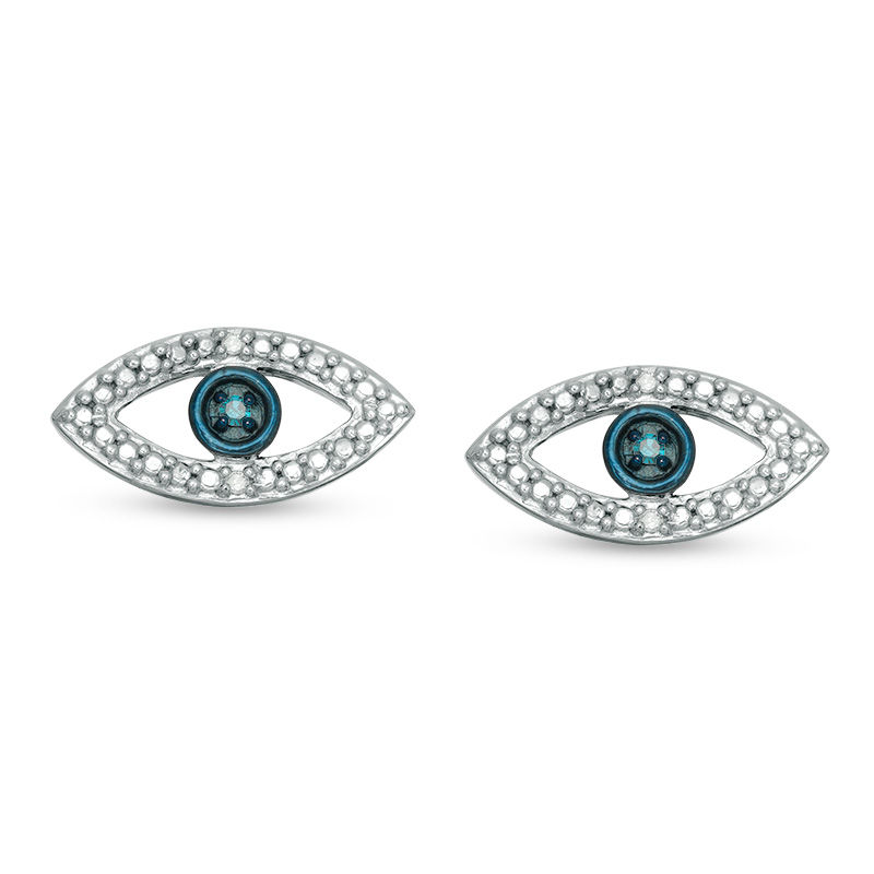 Main Image 1 of Enhanced Blue and White Diamond Accent Evil Eye Stud Earrings in Sterling Silver