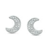 Diamond Accent and Beaded Crescent Moon Stud Earrings in Sterling Silver