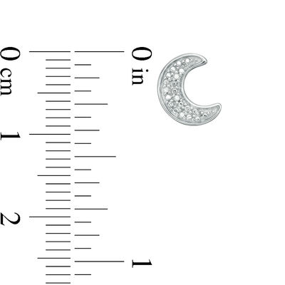 Diamond Accent and Beaded Crescent Moon Stud Earrings in Sterling Silver