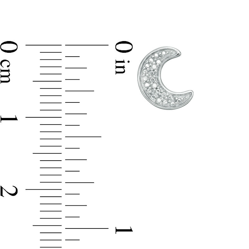 Diamond Accent and Beaded Crescent Moon Stud Earrings in Sterling Silver
