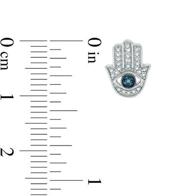 Enhanced Blue and White Diamond Accent Beaded Hamsa with Evil Eye Stud Earrings in Sterling Silver