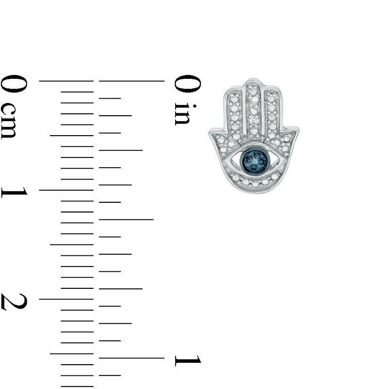 Main Image 2 of Enhanced Blue and White Diamond Accent Beaded Hamsa with Evil Eye Stud Earrings in Sterling Silver