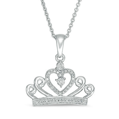 Diamond Accent Crown Pendant in Sterling Silver - 16"
