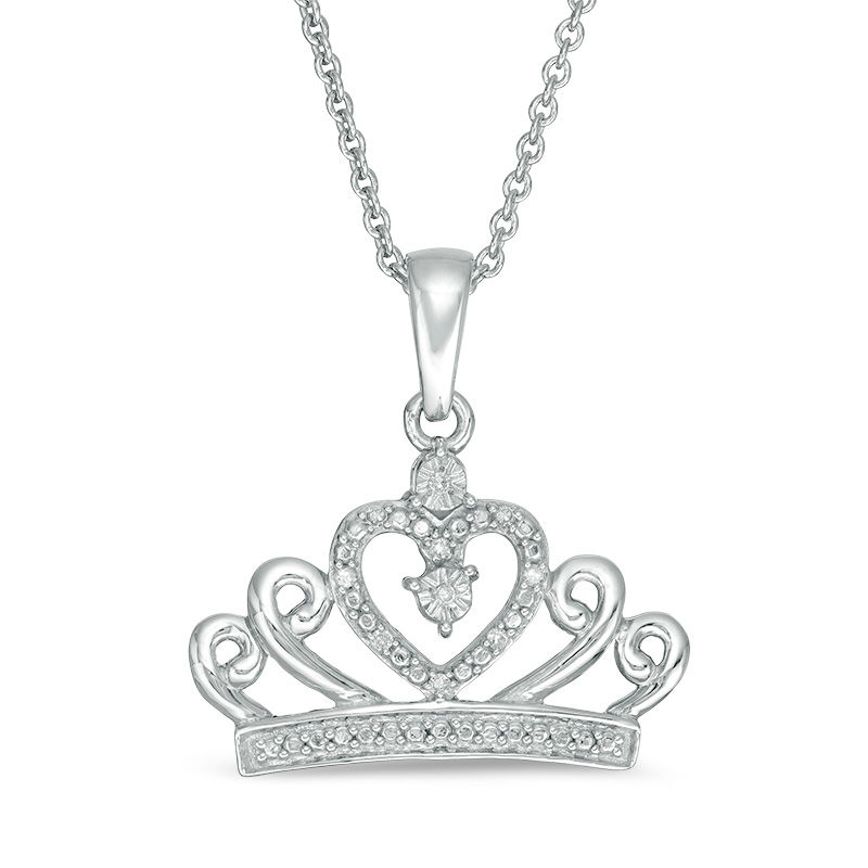 Main Image 1 of Diamond Accent Crown Pendant in Sterling Silver - 16"