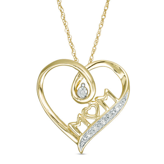 Diamond Accent "MOM" Loop Heart Pendant in 10K Gold