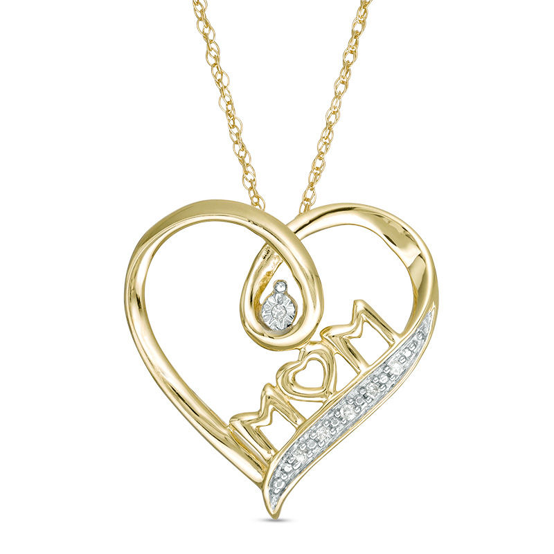 Main Image 1 of Diamond Accent "MOM" Loop Heart Pendant in 10K Gold