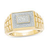Rectangle Composite Diamond Accent Bead Frame Nugget Shank Ring in Sterling Silver with 14K Gold Plate - Size 10