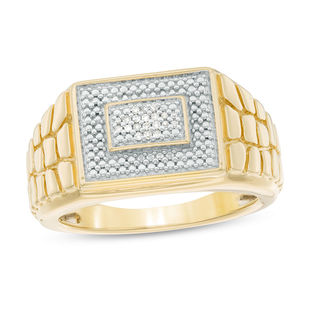 Rectangle Composite Diamond Accent Bead Frame Nugget Shank Ring in Sterling Silver with 14K Gold Plate - Size 10