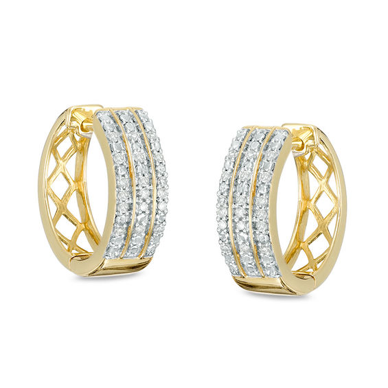 1/10 CT. T.W. Diamond Triple Row Huggie Hoop Earrings in 10K Gold