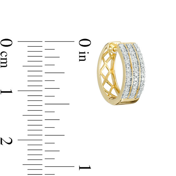 1/10 CT. T.W. Diamond Triple Row Huggie Hoop Earrings in 10K Gold
