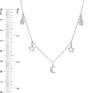 Diamond Accent Hamsa, Star and Crescent Moon Charm Choker Necklace in Sterling Silver  - 16"