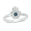 Diamond Accent and Blue Rhodium Bead Hamsa Ring in Sterling Silver - Size 7