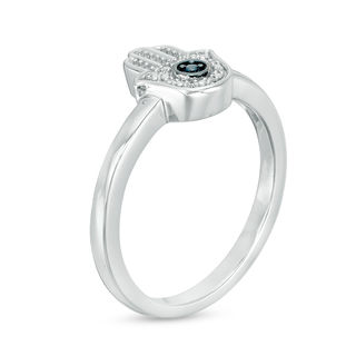 Diamond Accent and Blue Rhodium Bead Hamsa Ring in Sterling Silver - Size 7