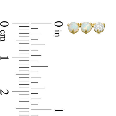 Child's 3mm Simulated Opal and Cubic Zirconia Three Stone Stud Earrings in 14K Gold