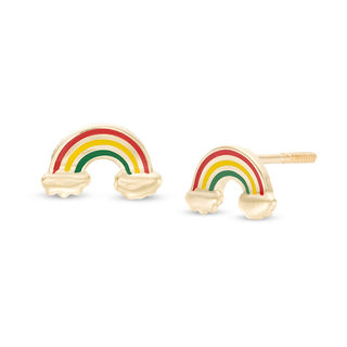 Child's 10K Gold Multi-Color Enamel Rainbow Studs
