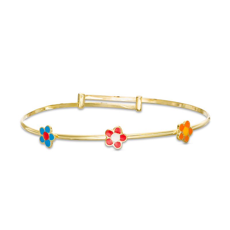 Child's Adjustable Multi-Color Enamel Flower Bangle in Copper with 14K Gold Fill - 7"