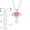 Pear-Shaped Simulated Pink Opal and Marquise Lab-Created Pink Sapphire Floral Cross Pendant in Sterling Silver