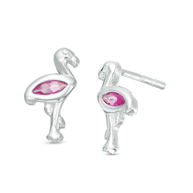 Main Image 1 of Child's Marquise Simulated Ruby Flamingo Stud Earrings in Sterling Silver