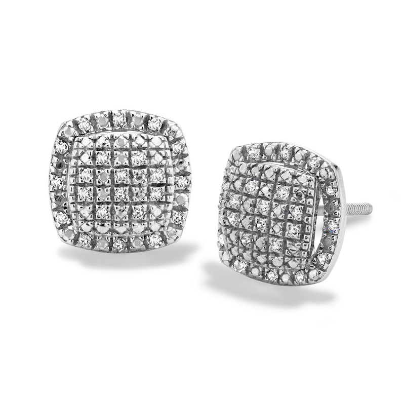 1/10 CT. T.W. Cushion Composite Diamond Frame Stud Earrings in Sterling Silver