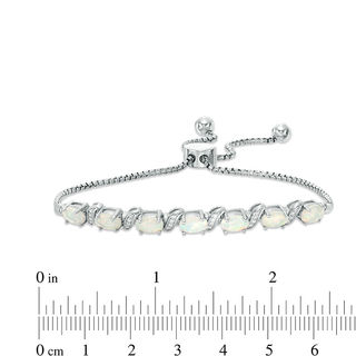 Oval Lab-Created Opal and Cubic Zirconia Cascade Bolo Bracelet in Sterling Silver - 10"