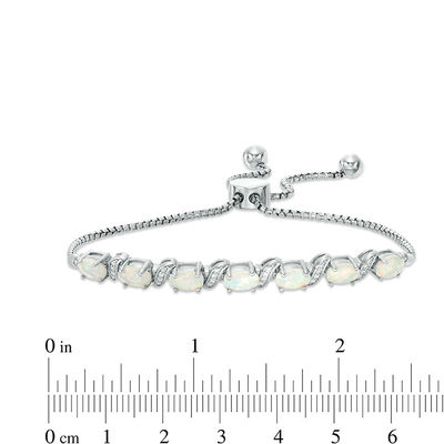 Oval Lab-Created Opal and Cubic Zirconia Cascade Bolo Bracelet in Sterling Silver - 10"