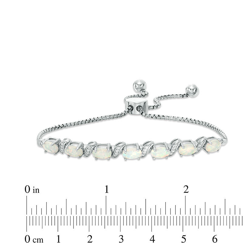 Oval Lab-Created Opal and Cubic Zirconia Cascade Bolo Bracelet in Sterling Silver - 10"