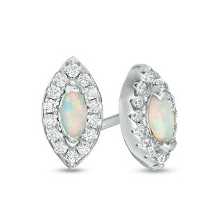 Marquise Simulated Opal and Cubic Zirconia Frame Stud Earrings in Sterling Silver