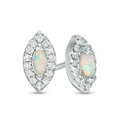 Marquise Simulated Opal and Cubic Zirconia Frame Stud Earrings in Sterling Silver