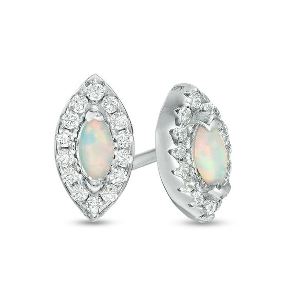 Marquise Simulated Opal and Cubic Zirconia Frame Stud Earrings in Sterling Silver