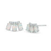 Thumbnail Image 1 of Oval Simulated Opal and Cubic Zirconia Three Stone Crawler Earrings in Sterling Silver
